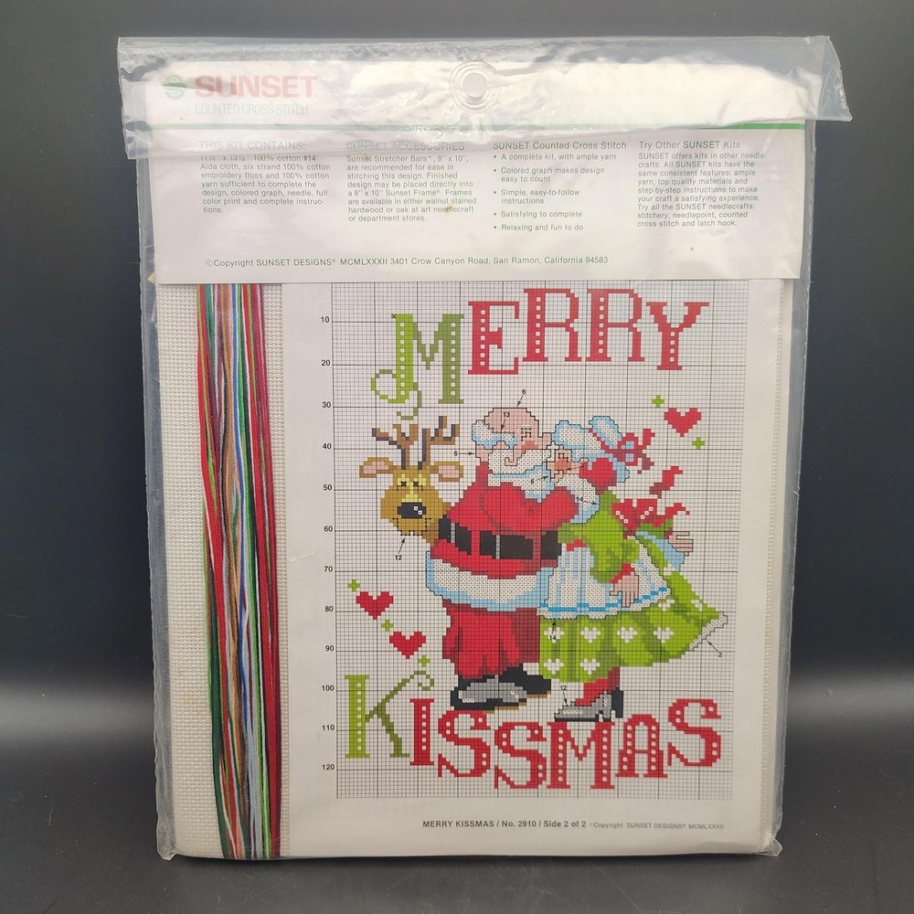 Vintage SUNSET Merry Kissmas Counted Cross Stitch Kit 8 x 10" Holiday Vintage
